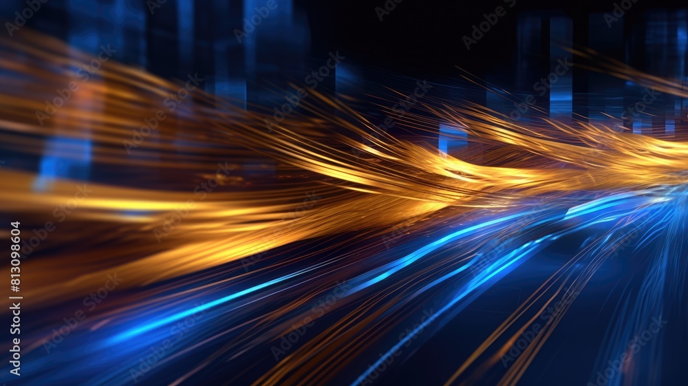 Abstract digital background with streaks of blue and golden light ...