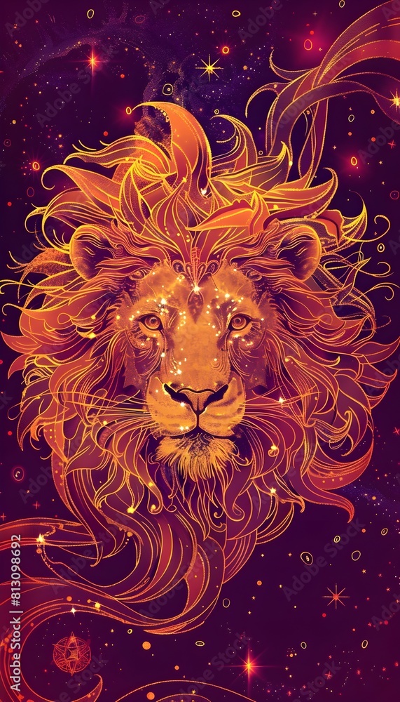 Majestic Cosmic Lion - Glowing Fiery Ethereal Creature in Mystical Celestial Realm