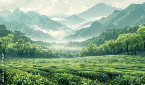 tea fields with mountains in the background