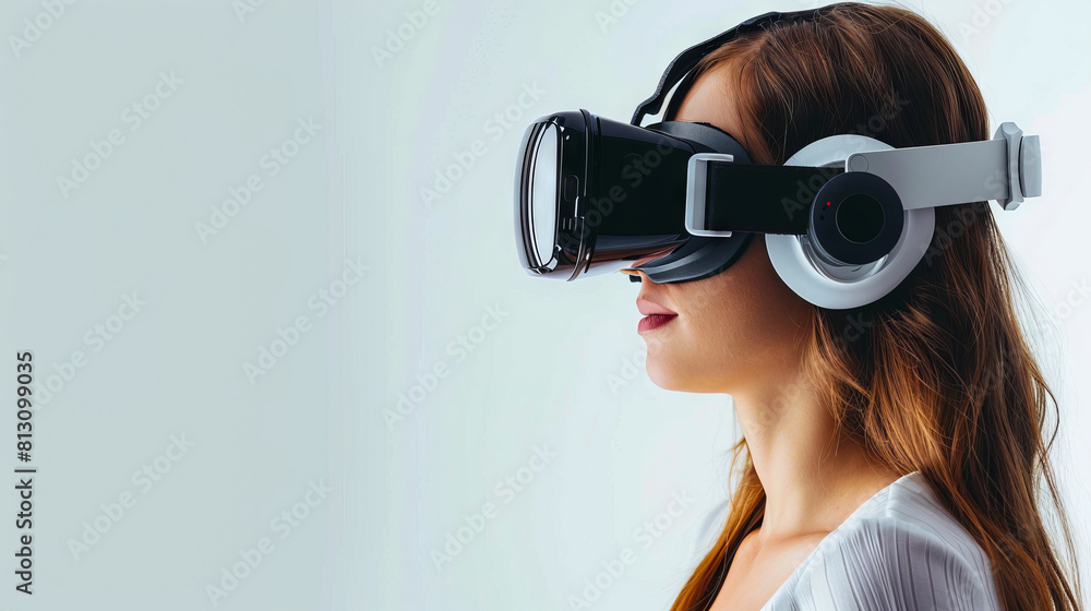 Woman wearing a virtual reality headset. Woman wearing a virtual reality headset.