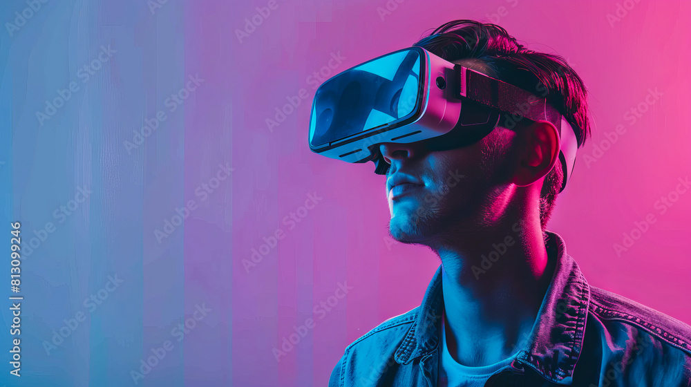 A man wearing a virtual reality headset. A man wearing a virtual reality headset.