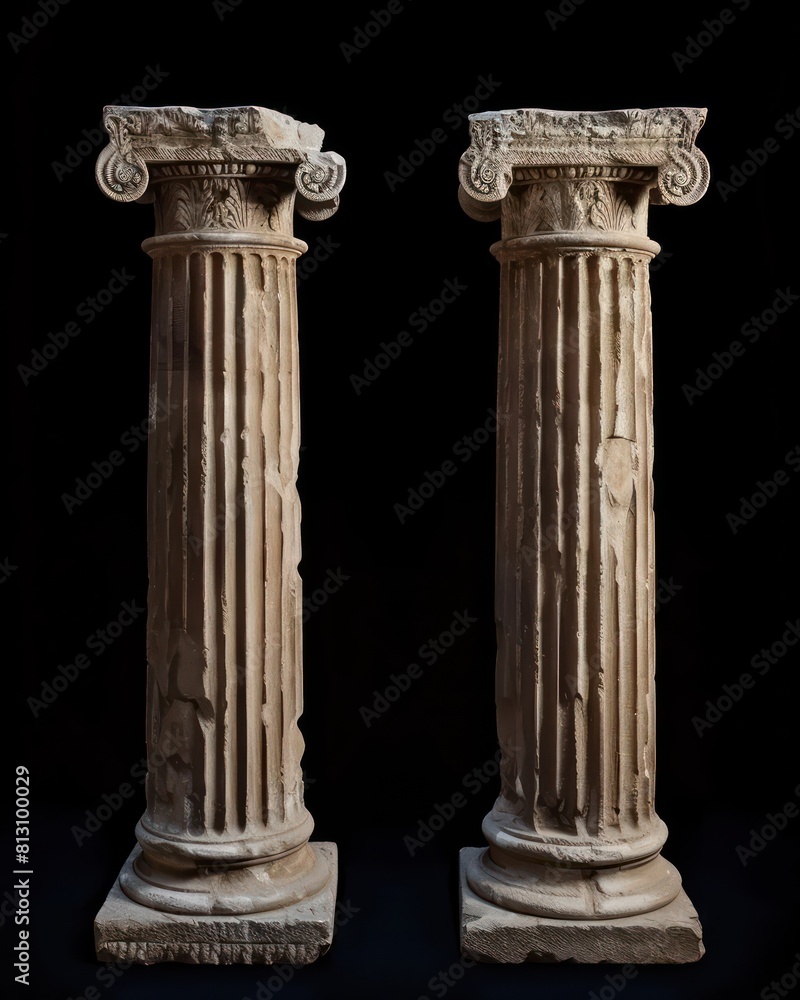 Obraz premium two temple ancient columns on black background
