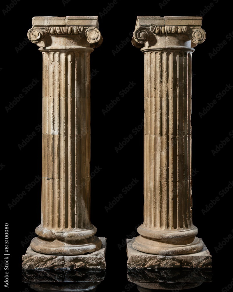 two temple ancient columns on black background two temple ancient columns on black background
