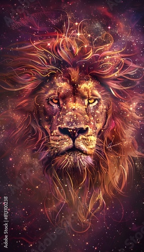 Majestic Cosmic Lion Radiating with Celestial Energy and Mystical Power