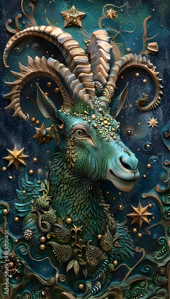 Enchanting Celestial Goat Creature Against Starry Night Sky Enchanting Celestial Goat Creature Against Starry Night Sky