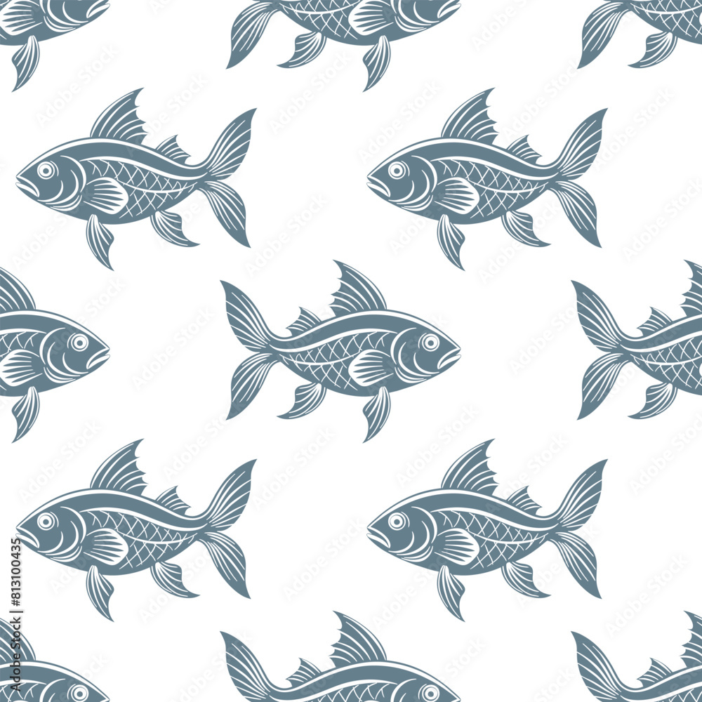 Seamless pattern, silhouettes of sea fish with waves on a white background. Print, textile Seamless pattern, silhouettes of sea fish with waves on a white background. Print, textile