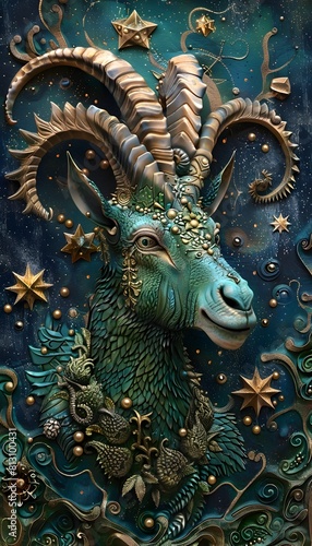 Enchanting Celestial Goat Creature Against Starry Night Sky