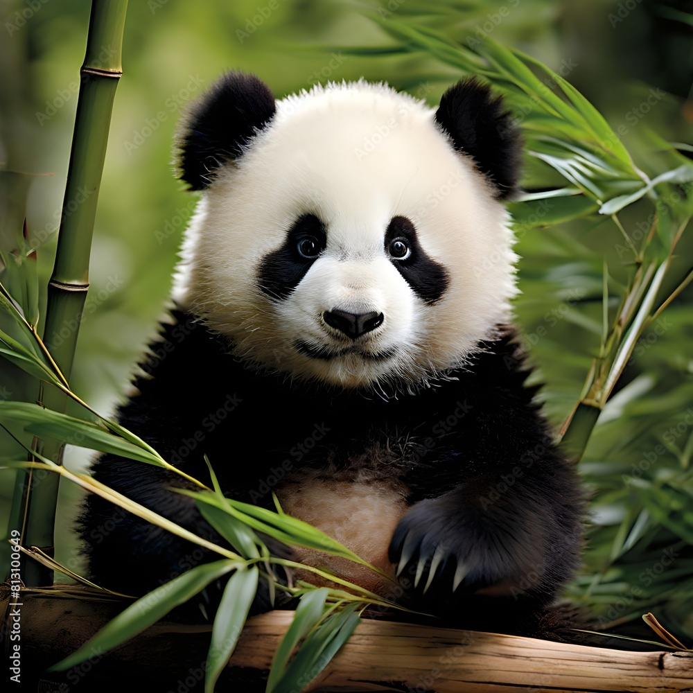 Fototapeta premium giant panda eating bamboo