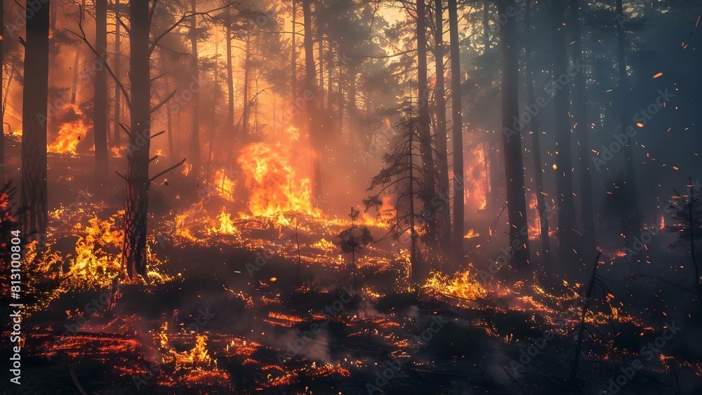 A photo of a forest fire depicting natures destructive force. Concept Nature's Destructive Force, Forest Fire, Environmental Disasters, Climate Change, Wildfire Landscape A photo of a forest fire depicting natures destructive force. Concept Nature's Destructive Force, Forest Fire, Environmental Disasters, Climate Change, Wildfire Landscape