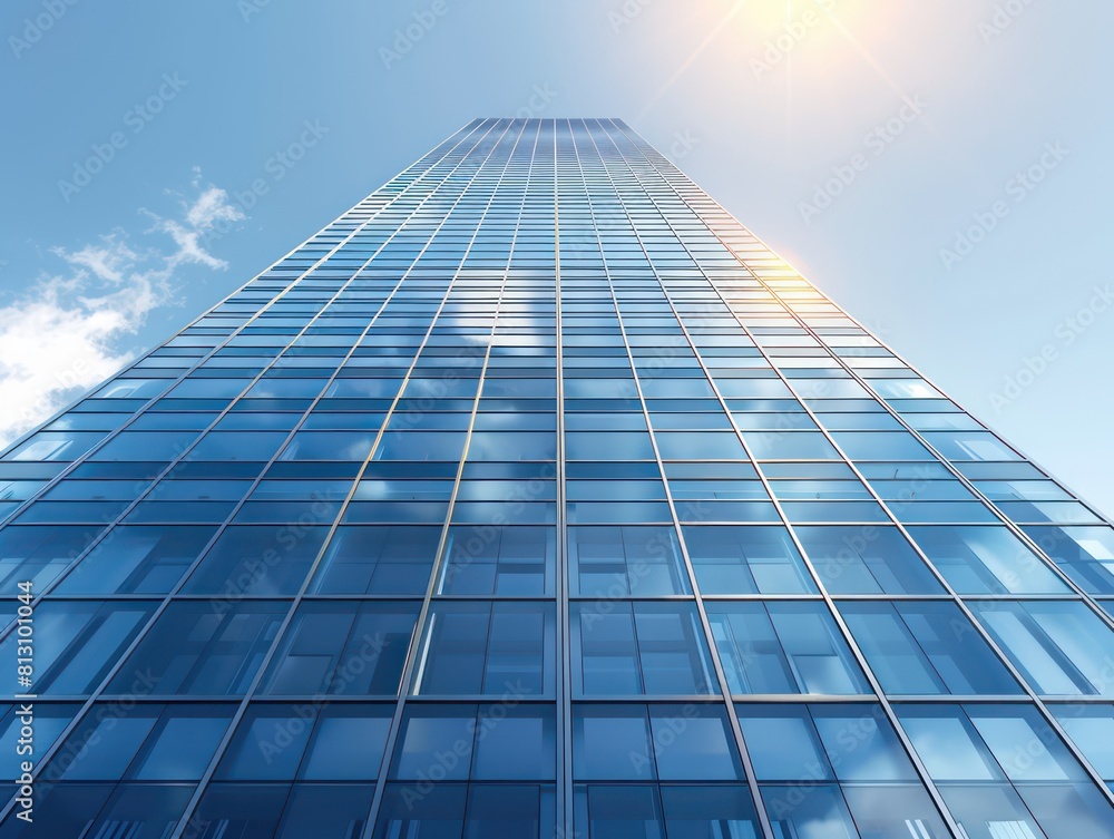 glass skyscraper against the clear blue sky, symbolizing innovation and modernity in business glass skyscraper against the clear blue sky, symbolizing innovation and modernity in business