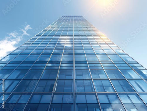 glass skyscraper against the clear blue sky, symbolizing innovation and modernity in business