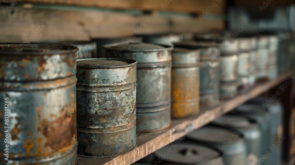 Metallic containers perfectly aligned demonstrate craftsmanship and utility. Metallic containers perfectly aligned demonstrate craftsmanship and utility.