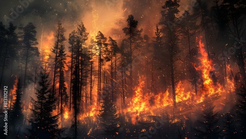 The Devastating Power of Nature  A Forest Fire Captured in a Photo. Concept Nature Photography  Wildfires  Environmental Impacts  Powerful Imagery