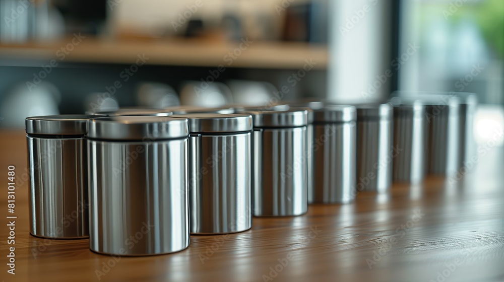 Metal containers line the area for storage or transport. Metal containers line the area for storage or transport.