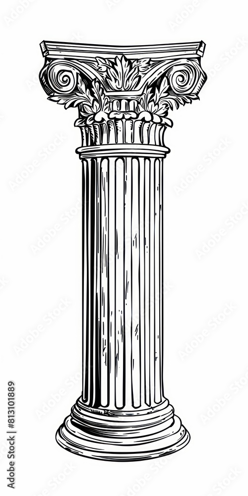 roman column, black and white, white background roman column, black and white, white background