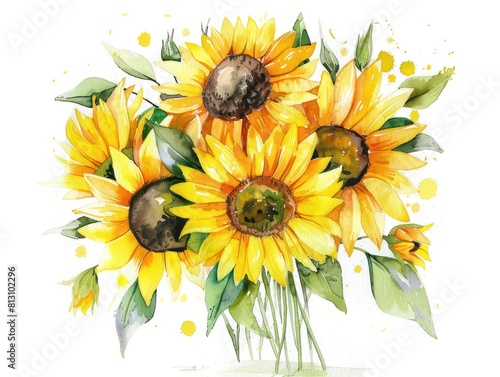 sunflowers yellow bouquet watercolor paint