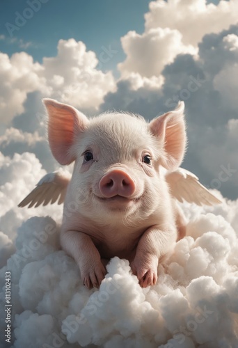 When Pigs Fly – Whimsical Piglet with Wings Amongst the Clouds