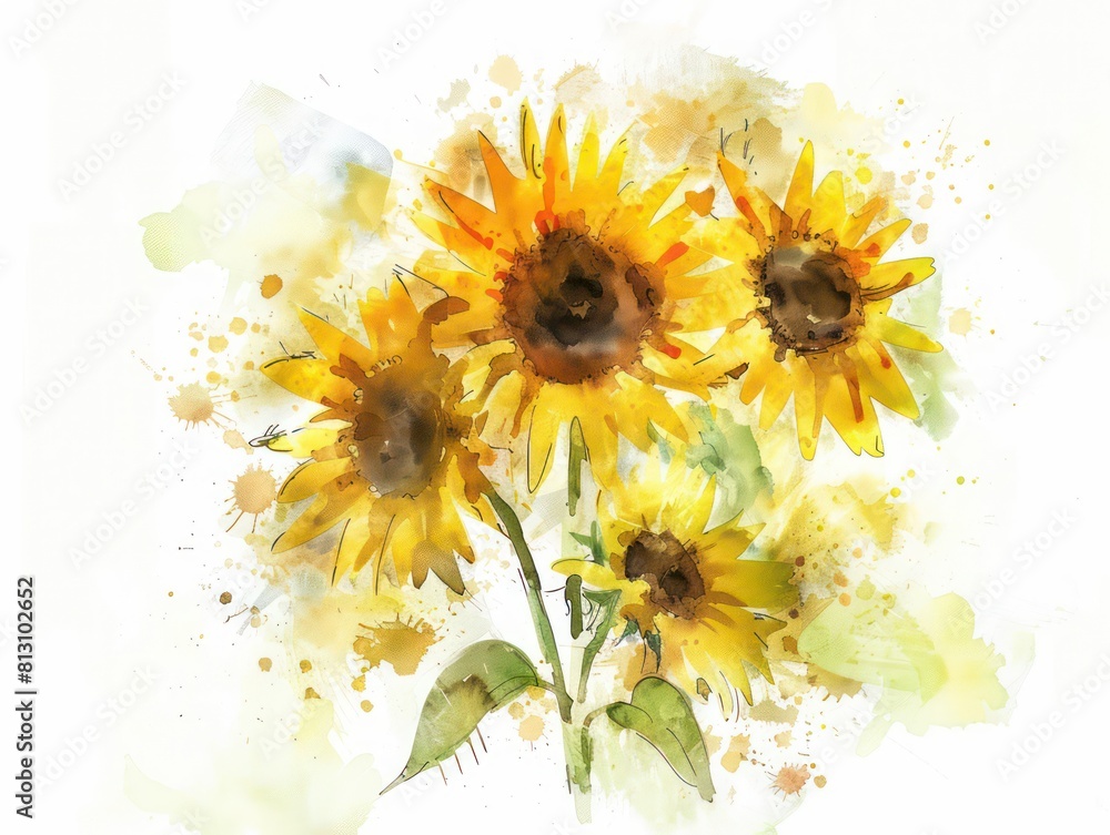 sunflowers yellow bouquet watercolor paint sunflowers yellow bouquet watercolor paint