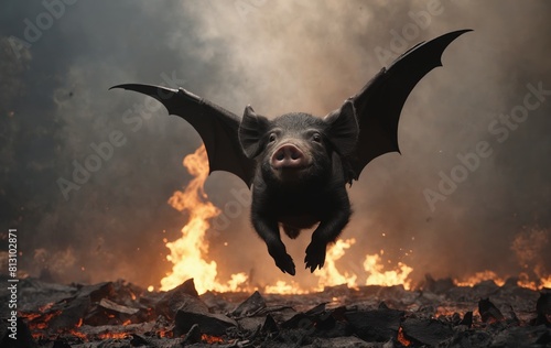 Fantasy Fusion – Pig with Bat Wings Takes Flight in an Edited Dreamscape