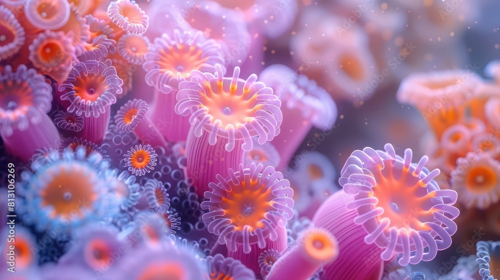Sea corals and stars inspired stacked shapes in a 3d surrealist rounded shapes geometric style, vibrant colors Sea corals and stars inspired stacked shapes in a 3d surrealist rounded shapes geometric style, vibrant colors
