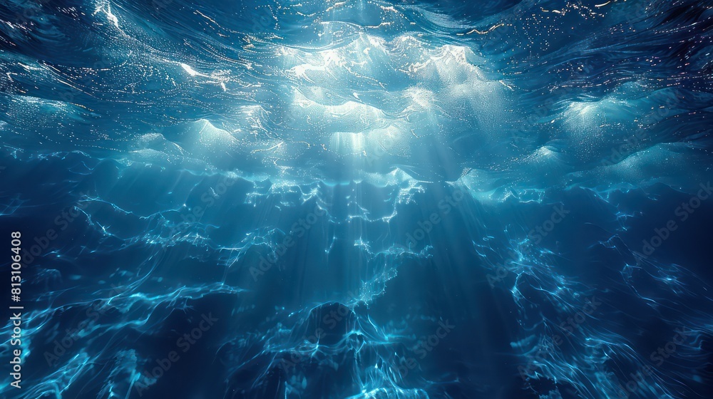 ocean with clear blue waters, under the bright sun and blue sky ocean with clear blue waters, under the bright sun and blue sky