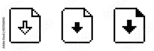 8 bit document vector icon. Pixel 8bit text file old retro symbol