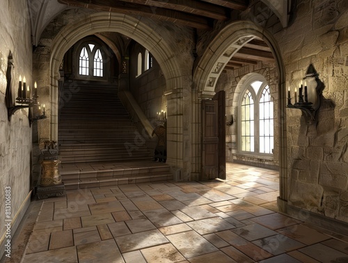 entrance hall inside a medieval castle