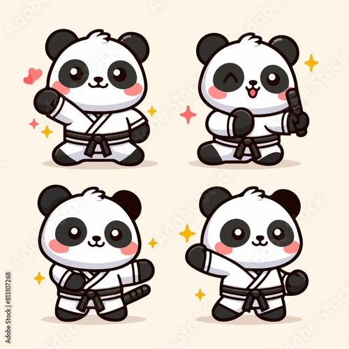 vector set of cute cartoon karate animals