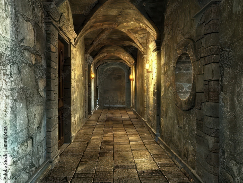Obraz premium hallway inside a medieval castle