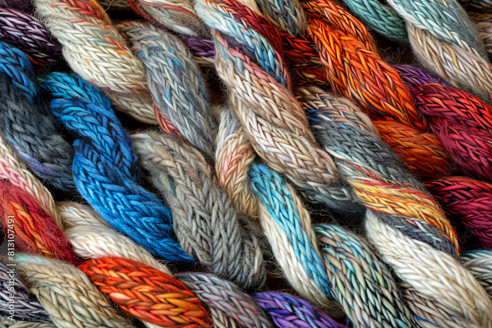 A bunch of yarn with different colors and textures