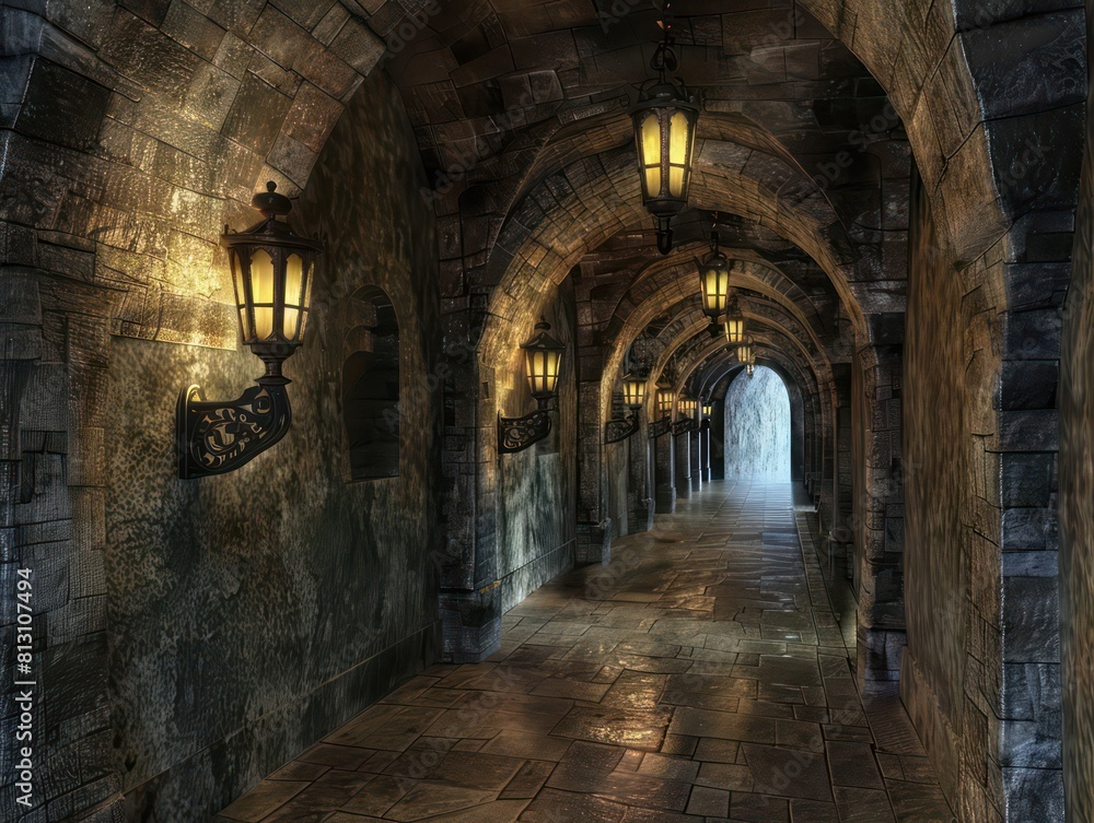 Fototapeta premium hallway inside a medieval castle