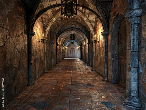 hallway inside a medieval castle © MADGALLERY