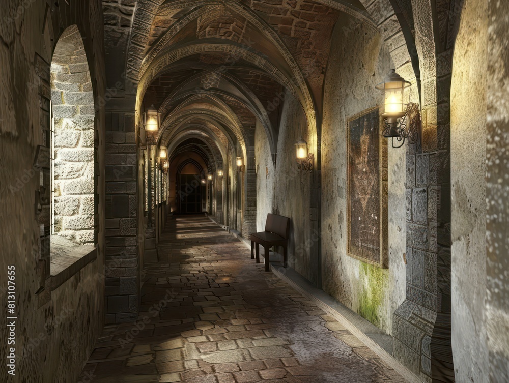 hallway inside a medieval castle