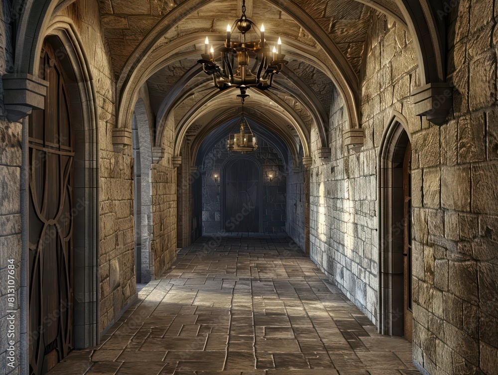 hallway inside a medieval castle hallway inside a medieval castle