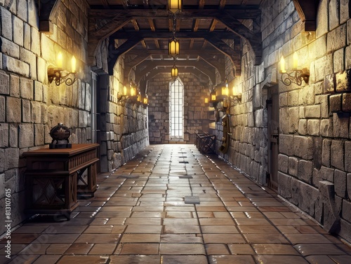 hallway inside a medieval castle © MADGALLERY