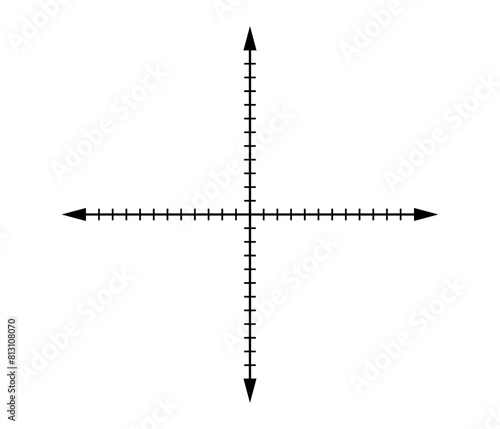 Blank cartesian coordinate system in two dimensions. Math scale template. Vector illustration isolated on white background.