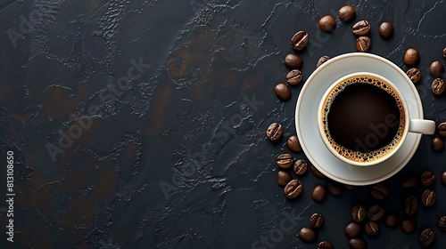 Delicious coffee and coffee bean background, copy space, space for text, Generative AI.美味しそうなコーヒーとコーヒー豆の背景,コピースペース,テキスト用スペース、Generative AI。 photo