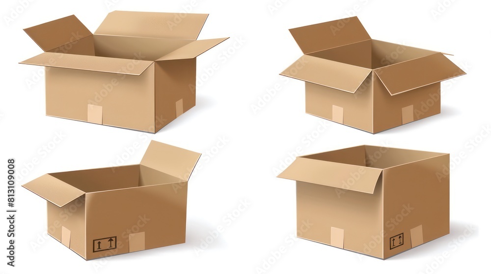 3d cardboard box, different angles, white background 3d cardboard box, different angles, white background