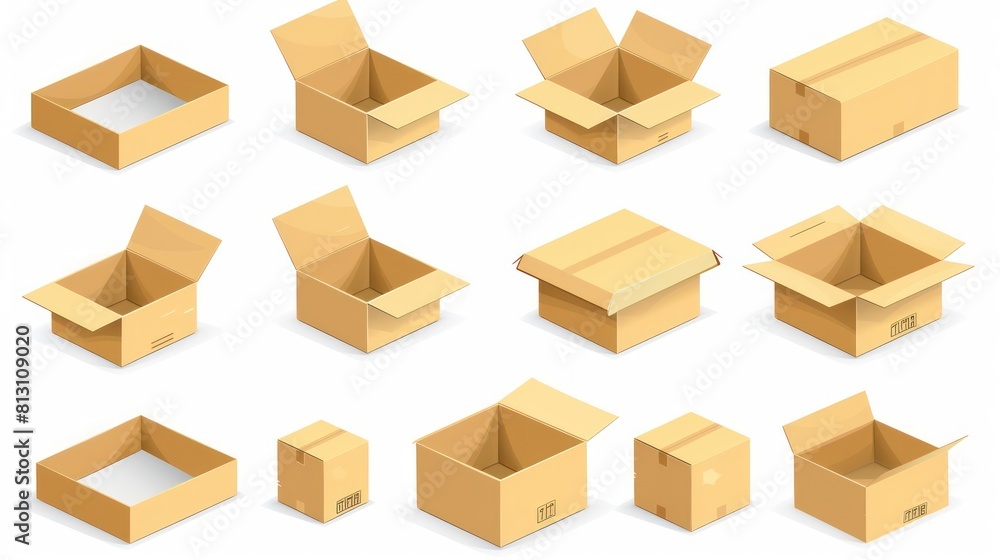 3d cardboard box, different angles, white background 3d cardboard box, different angles, white background