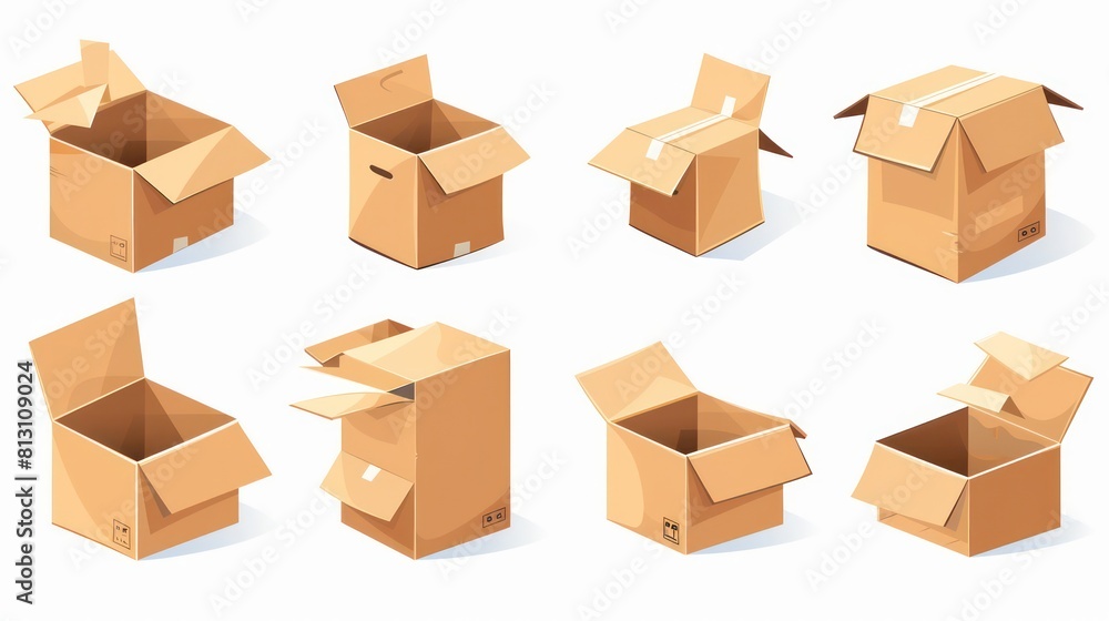 3d cardboard box, different angles, white background 3d cardboard box, different angles, white background