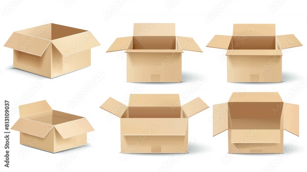 3d cardboard box, different angles, white background 3d cardboard box, different angles, white background