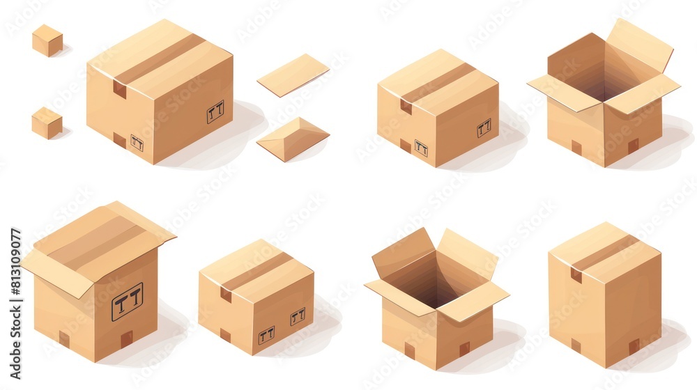 3d cardboard box, different angles, white background 3d cardboard box, different angles, white background