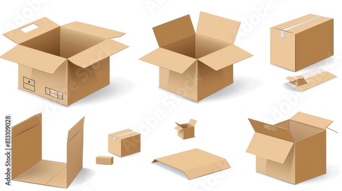 3d cardboard box, different angles, white background © MADGALLERY