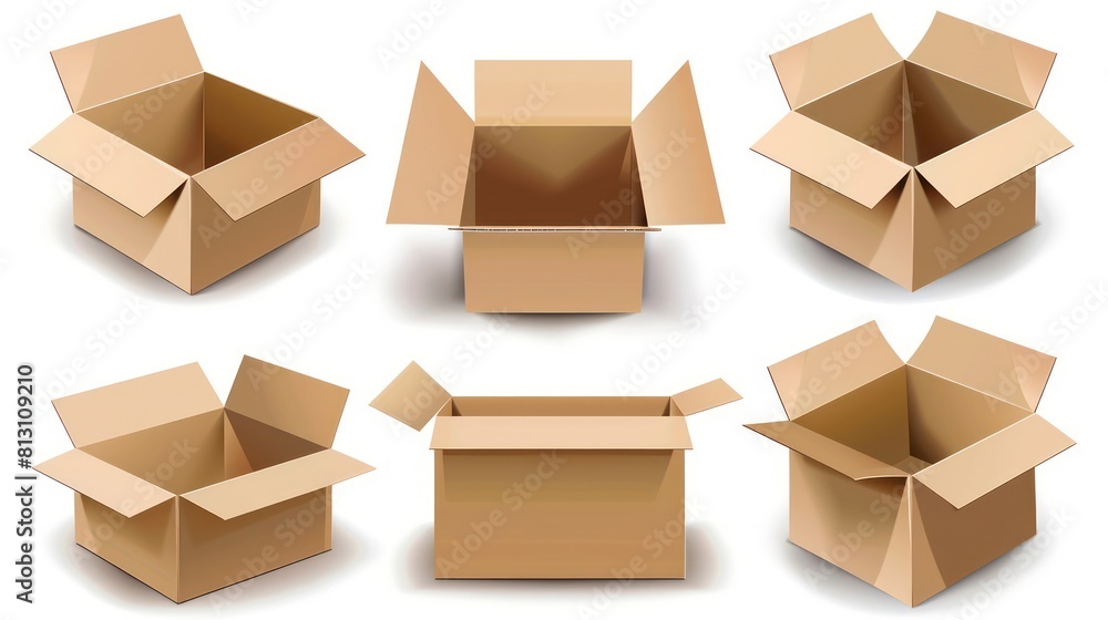 3d cardboard box, different angles, white background 3d cardboard box, different angles, white background