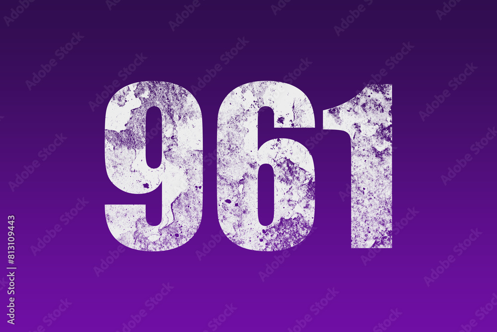 flat white grunge number of 961 on purple background. flat white grunge number of 961 on purple background.