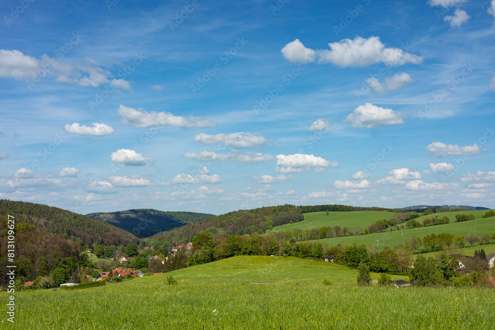 Obraz premium view to the village Mosbach and the surrounding Thuringian Forest