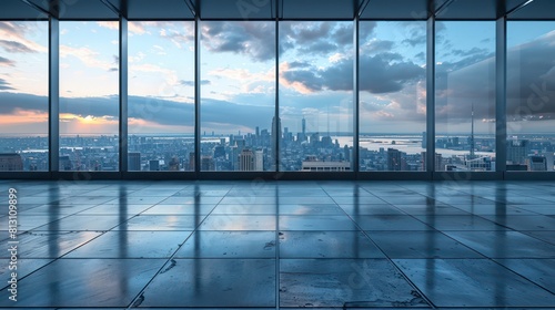 empty office  skyline over the buildings  grandiose cityscape views  clear sky