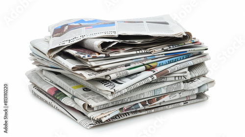 Stack of Newspapers on White Background