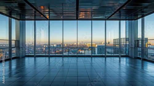 empty office  skyline over the buildings  grandiose cityscape views  clear sky
