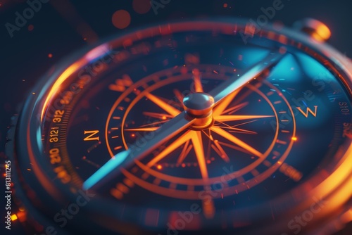 Guiding Compass Needle Pointing Toward Glowing Goal Icon for Business Success